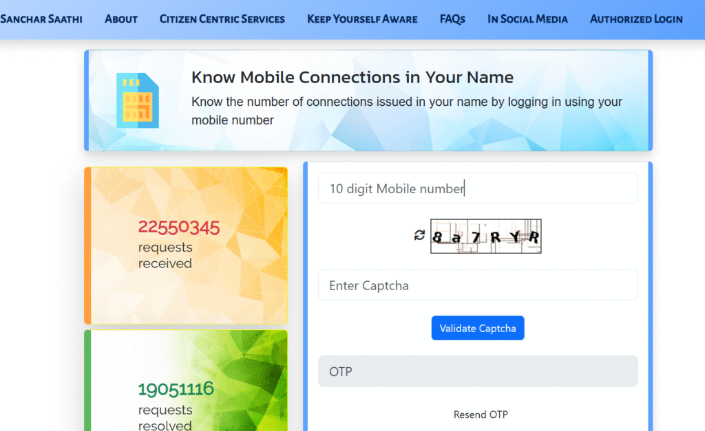 SIM Check Online Sanchar Saathi - Know Mobile Connections in Your Name
